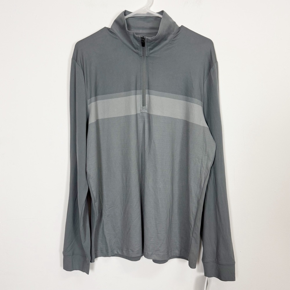 PGA Tour Pullover Quarter Zip Mens Medium Gray Stripe Shirt Long Sleeve NWT